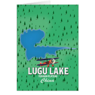 Cartão Lugu Lake, Yunnan plateau, mapa da China