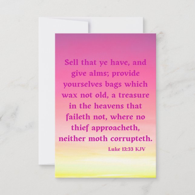 Cartão Luke 12:33 KJV Bíblia Escritura de saudação (Frente)