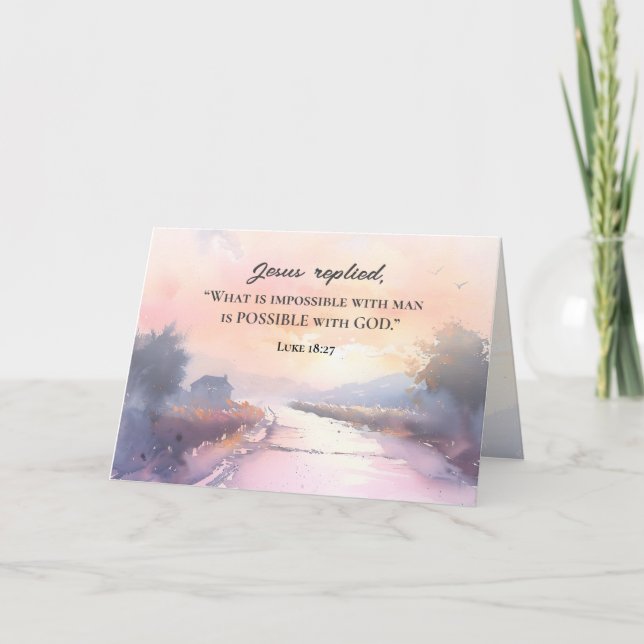 Cartão Luke 18:27 Jesus respondeu possível com Bíblia de  (Frente)