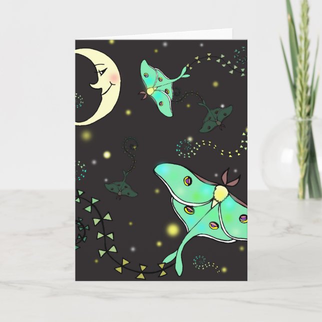 Cartão Luna Moth Kites Greeting Card (Frente)