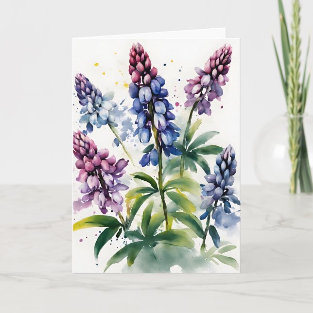 Cartão Lupin - Watercolor flowers (Frente)