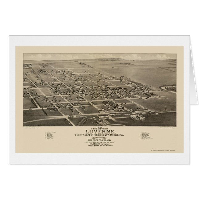 Cartão Luverne, mapa panorâmico do manganês - 1883 (Frente Horizontal)