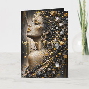 Cartão Luxo Retrato de Mulher em Mosaico de Ouro e Prata