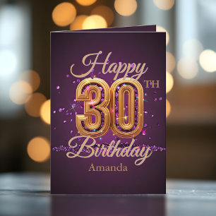 Cartão Luxuoso espumante púrpura e aniversário de 30 anos