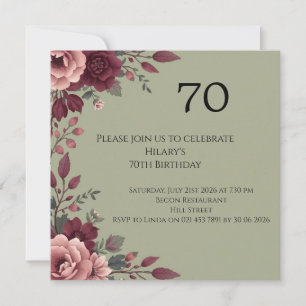 Cartão  Luxuoso Floral Escuro Aniversário de 70 anos 
