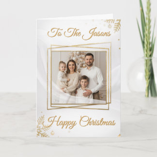 Cartão Luxurious Elegant Gold Frame Photo Christmas Card