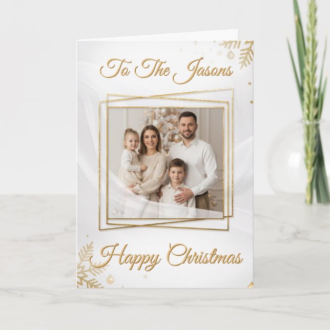 Cartão Luxurious Elegant Gold Frame Photo Christmas Card (Frente)
