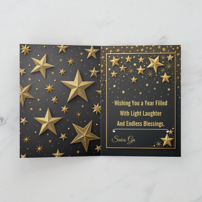 Cartão Luxury Black and Gold New Year Greeting Card (Interior)