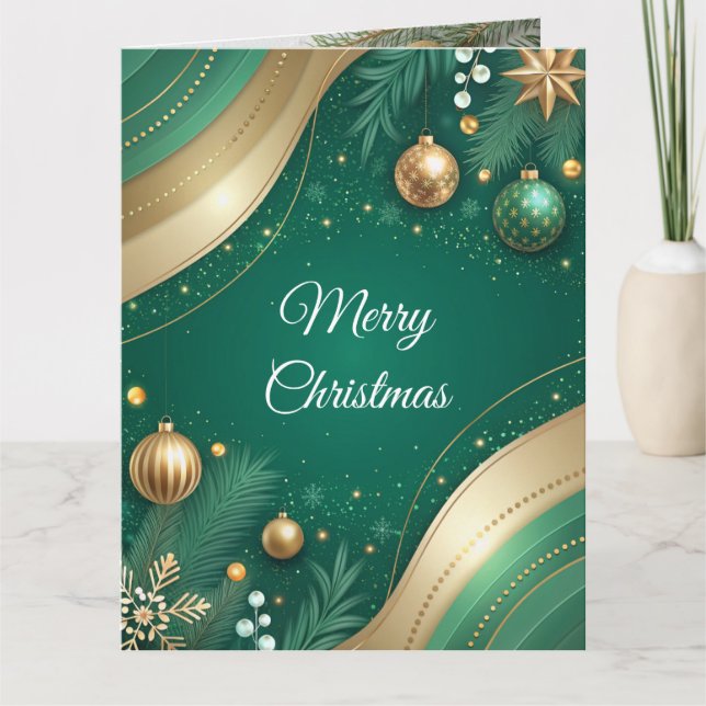 Cartão Luxury Green and Gold Christmas Card  (Frente)