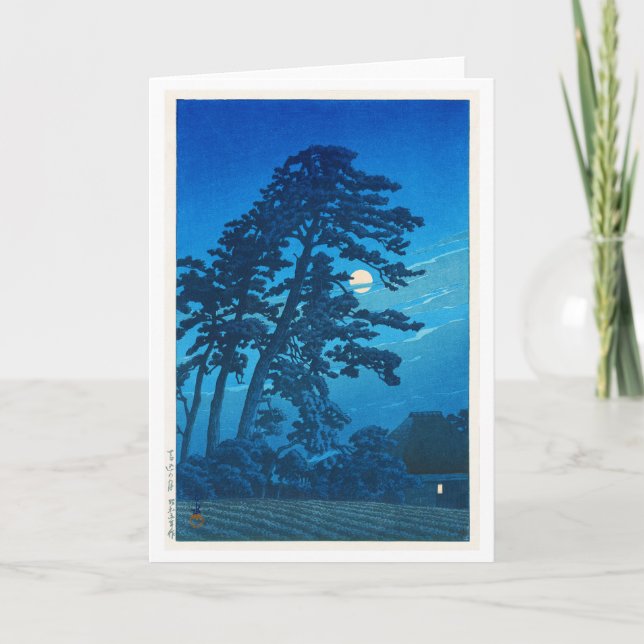 Cartão Luz-lua em Magome, Hasui Kawase, Woodcut (Frente)
