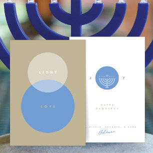Cartão Luz Moderna e Amor Beige & Blue Hanukkah