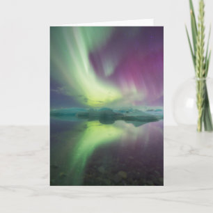 Cartão Luzes da Aurora na Lagoa Jokulsarlon, Islândia