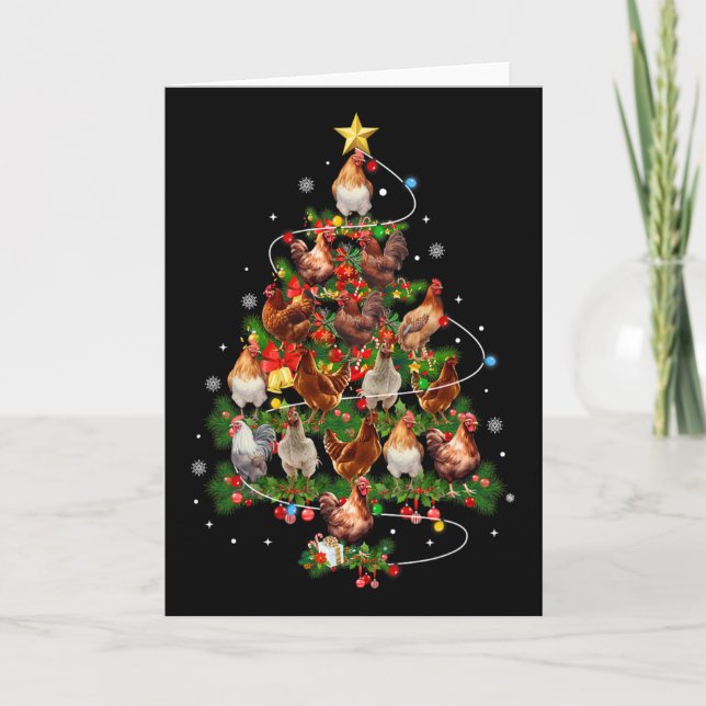 Cartão Luzes de árvore de Natal de frango Chapéu de Papai (Frente)