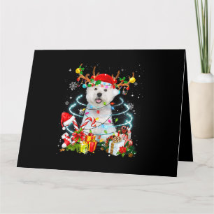 Cartão Luzes de árvore de Natal de Rena de Westie Pijama 
