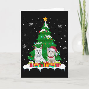 Cartão Luzes de árvore de Natal do cão Westie Papai Noel