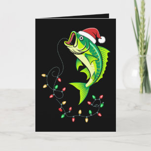 Cartão Luzes de Chapéu do Papai Noel de Peixe de Robalo d