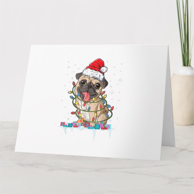 Cartão Luzes De Natal De Árvore De Natal Pug Presentes De (Frente)