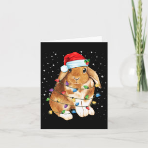 Cartão Luzes de Natal de Coelho com Chapéu de Papai Noel