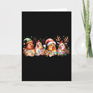 Cartão Luzes de Natal de Frango Chapéu de Papai Noel Anim