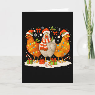Cartão Luzes de Natal de Frango Chapéus de Papai Noel Ren