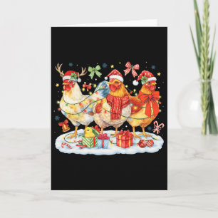 Cartão Luzes de Natal de Galinha Chapéus de Papai Noel Re