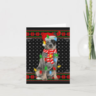 Cartão Luzes de Natal do Cão Feio com Chapéu de Papai Noe