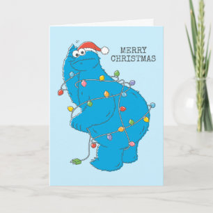 Cartão Luzes de Natal do Monstro dos Biscoitos Vintage