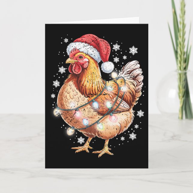 Cartão Luzes de Natal engraçadas de frango com chapéu de  (Frente)