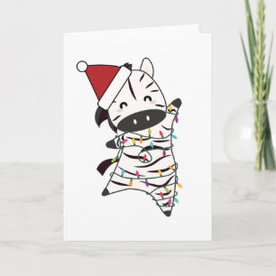 Cartão Luzes de Natal Fadas Zebra Animais Fofos Crianças