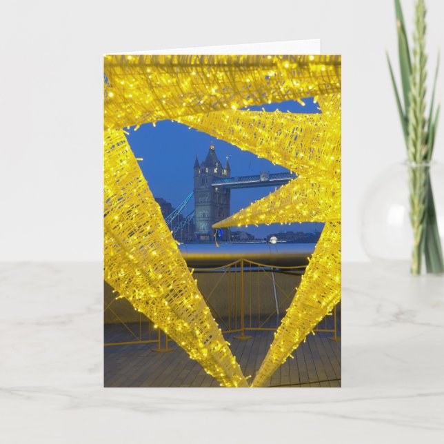 Cartão Luzes de Natal na Tower Bridge, Londres, Reino Uni (Frente)