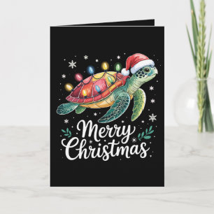 Cartão Luzes de Natal Tartaruga Marinha Chapéu do Papai N