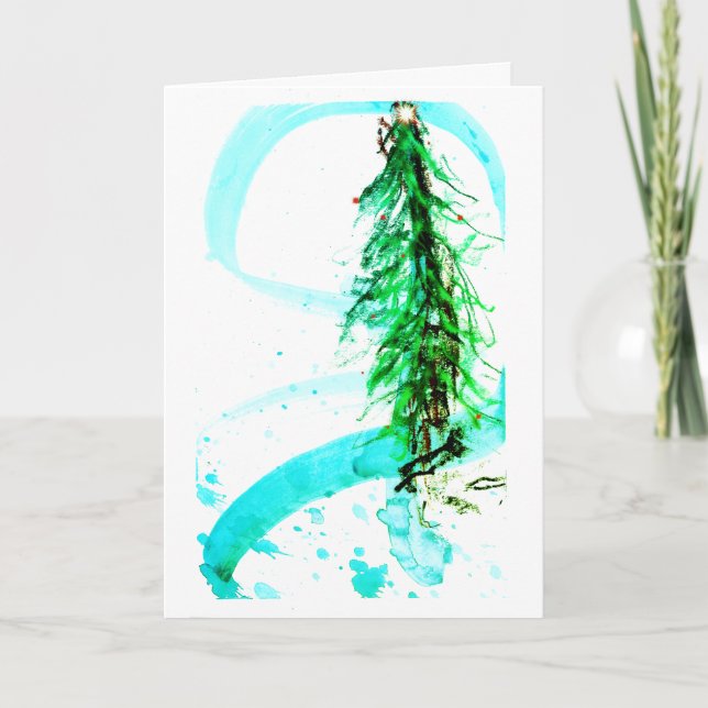 Cartão Luzes de neve contemporâneas na árvore de Natal (Frente)