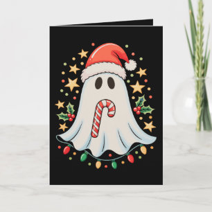 Cartão Luzes Fantasmas Fofos Árvore Bolo Feliz Natal Xmas