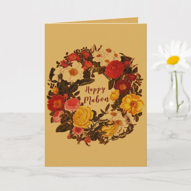 Cartão Mabon Autumn Equinox Wreath na Queda Dourada (Planta pequena)