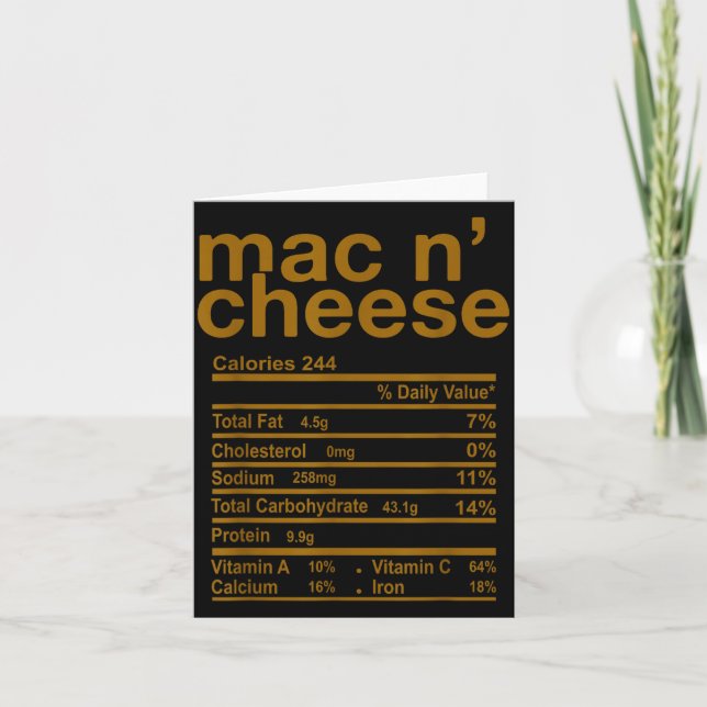 Cartão Mac And Cheese Nutrition Facts Funny Thanksgiving  (Frente)