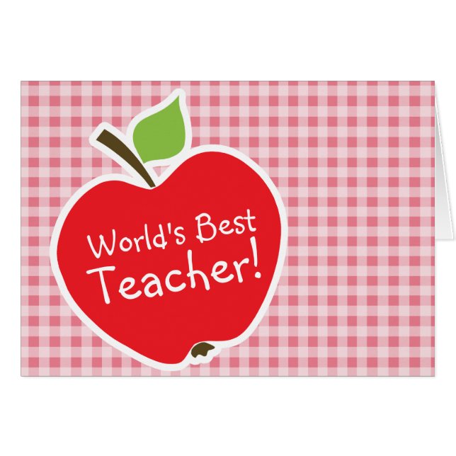 Cartão Maçã com Gingham Rosa Esbranquiçado (Frente Horizontal)