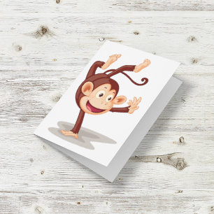 Cartão Macaco Brincalhão Fazendo um Pino Animal Fofo