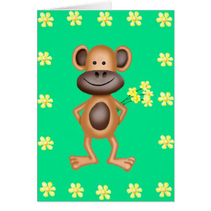 Cartão Macaco Cheeky Com Flores