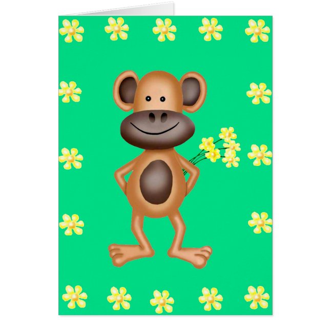 Cartão Macaco Cheeky Com Flores (Frente)
