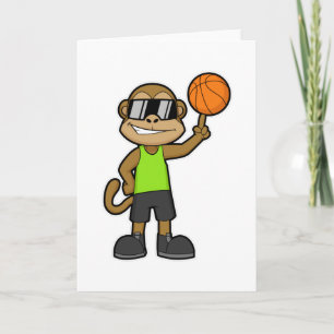 Cartão Macaco como jogador de basquete com bola de basque