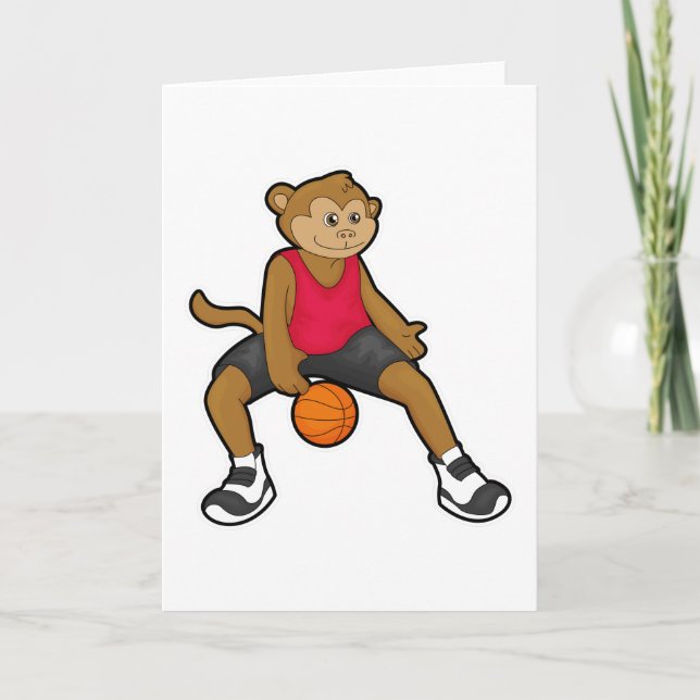 Cartão Macaco como jogador de basquete com bola de basque (Frente)