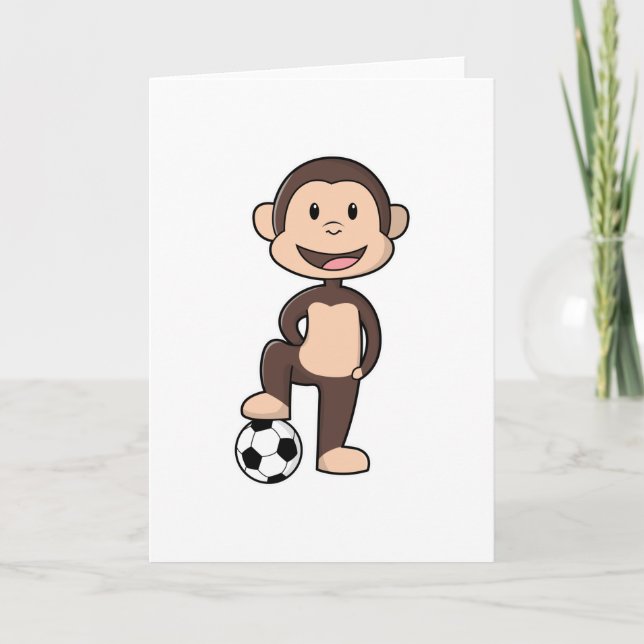 Cartão Macaco como jogador de futebol com bola de futebol (Frente)