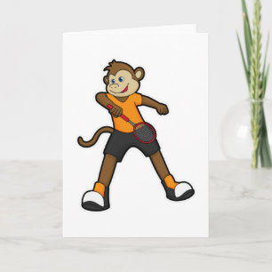 Cartão Macaco como jogador de tênis com raquete de tênis