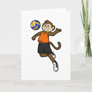 Cartão Macaco como jogador de volei com bola de volei