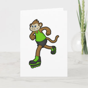 Cartão Macaco como patinador com patins em linha