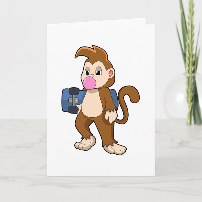 Cartão Macaco como skatista com skate (Frente)