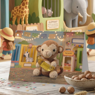Cartão Macaco Crochet Adorável   Feliz Aniversário Piada