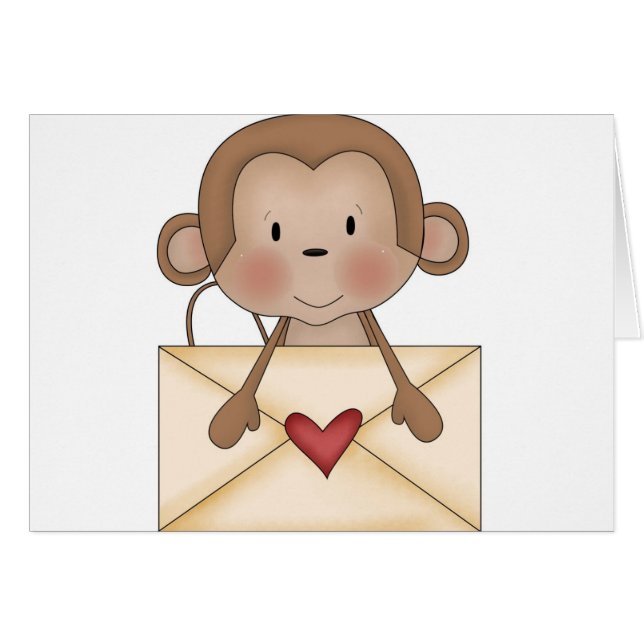 Cartão Macaco da peúga com carta de amor (Frente Horizontal)