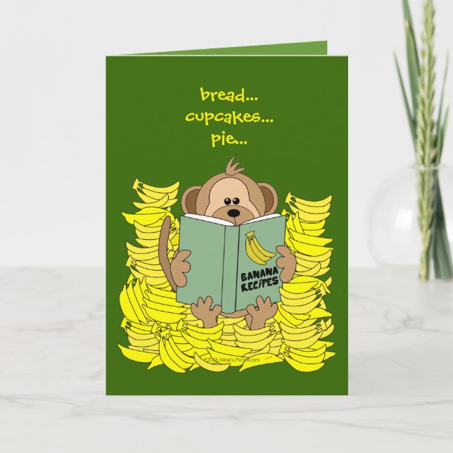 Cartão Macaco de Cartoon Engraçado com Bananas Pun Obriga (Frente)