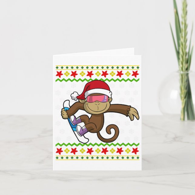 Cartão Macaco de Natal Feio Snowboard Snowboard Snowb (Frente)